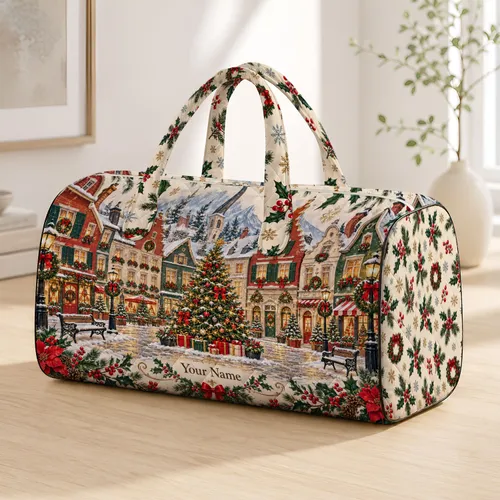 Snowy European Christmas Village for Festive Holiday Travel and Cozy Winter Getaways Quilted Weekend Bag
