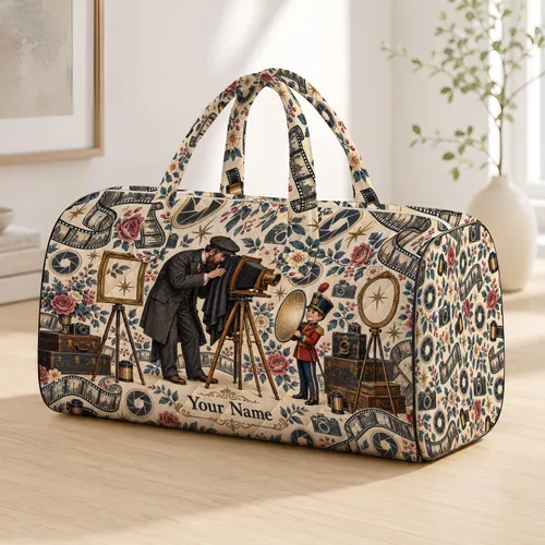 Vintage Camera Studio Scene for Creative Travel and Photography Lovers Quilted Weekend Bag