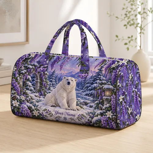 Lavender Wisteria Polar Bear Winter Escape for Snowy Getaways and Nature Lovers Travel Quilted Weekend Bag