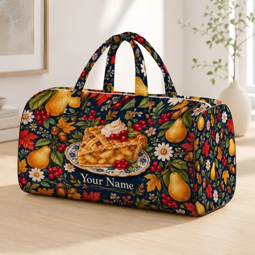 Autumn Pie, Pears and Berries for Cozy Fall Picnics and Lakeside Travel Escapes Quilted Weekend Bag