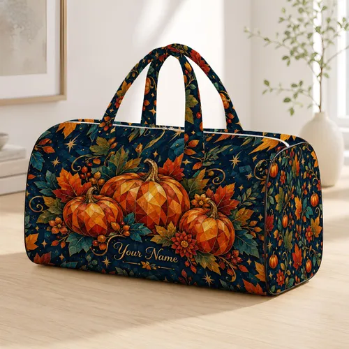 Jewel Tone Pumpkins And Maple Leaves For Cozy Autumn Getaways Quilted Weekend Bag