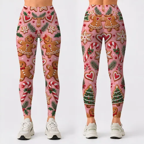 Gingerbread Cookies, Candy Canes And Snowflakes For Cozy Christmas Celebrations Leggings