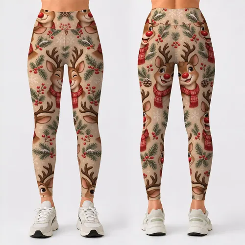 Red-Nosed Reindeer Faces for Cozy Christmas Celebrations and Holiday Cheer Leggings