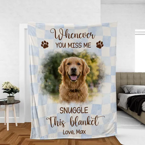 Personalized Pet Memorial Blanket – Custom Whenever You Miss Me Dog Photo Throw, Loss of Dog Sympathy Gift for Owner