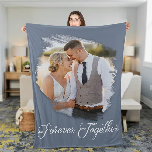 Personalized Photo Collage Blanket – Custom 1, 3, 4 or 5 Pictures & Message, 8 Colors, Couple Family Keepsake Gift