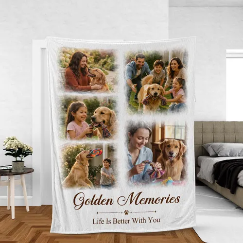 Personalized Five Photo Family Blanket – Custom Dog and Kids Picture Collage Throw, Christmas Gift for Pet Parents