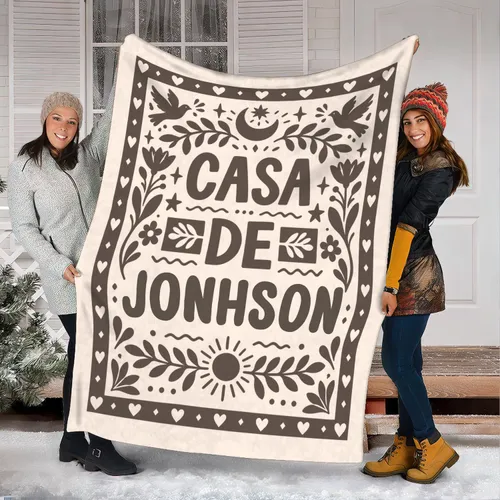 Personalized Family Name Blanket – Custom Last Name, Casa De Folk Art Throw, 7 Colors, Wedding Housewarming Gift