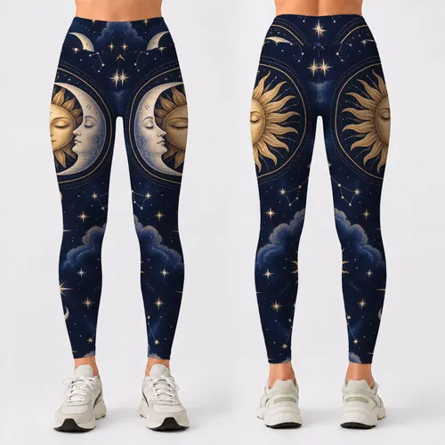 Celestial Sun Moon and Star Motifs for Boho Festival Nights and Stargazing Style for Women Leggings