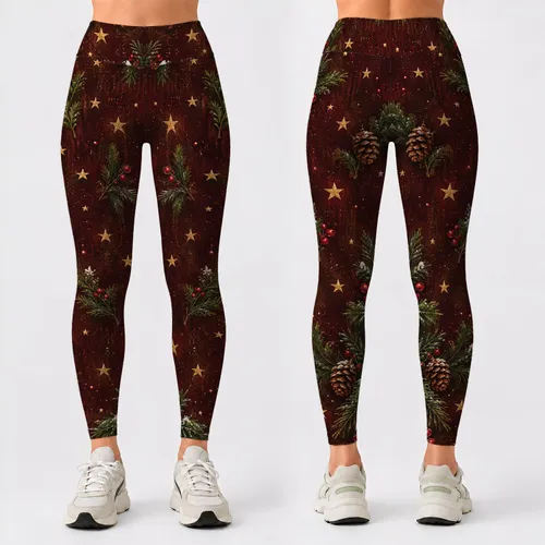 Burgundy Evergreen Pinecone Christmas Holiday Style for Cozy Winter Days Leggings
