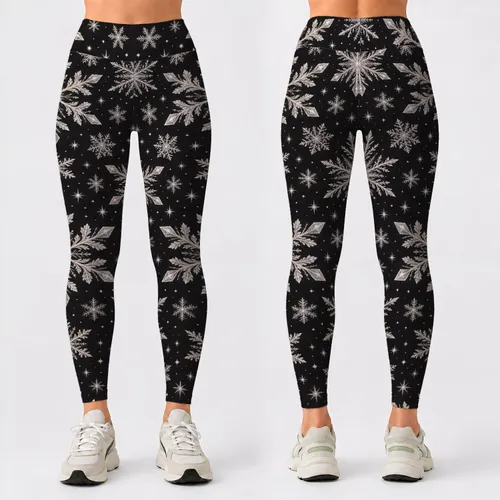 Ivory Snowflakes on Midnight Black for Cozy Winter Days and Festive Getaways Leggings