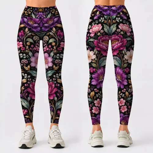 Violet Magenta Botanical Blooms for Everyday Style and Special Occasions Leggings