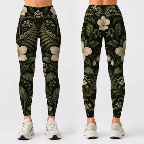 Dark Botanical Blooms for Everyday Outings and Relaxed Weekend Style for Nature Lovers Leggings