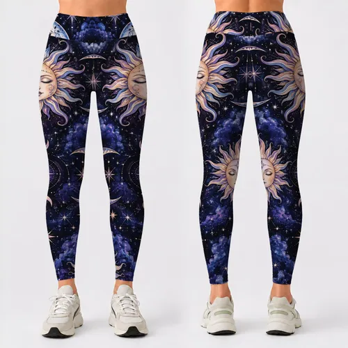 Celestial Sun And Crescent Moon Motifs For Dreamy Stargazing And Everyday Style Leggings