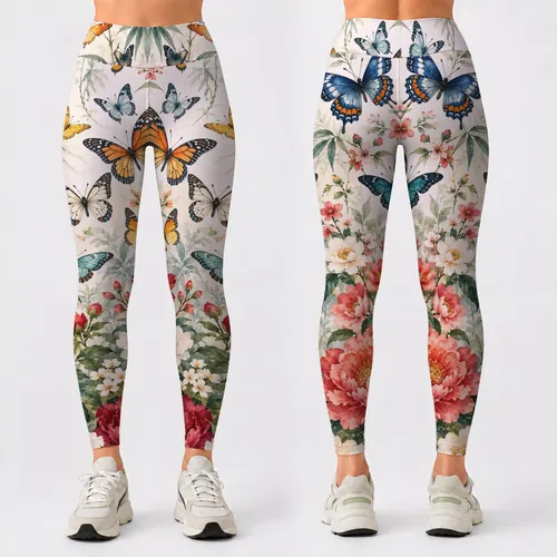 Watercolor Butterfly Garden Blooms for Spring Strolls and Everyday Nature Lovers Leggings