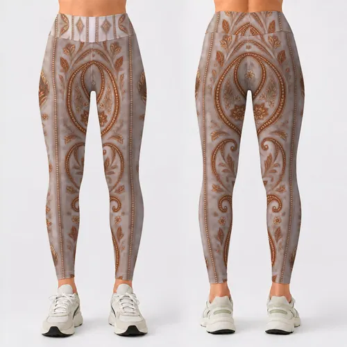Rust Paisley Medallion and Geometric Elegance for Evening Outfits and Everyday Style Leggings