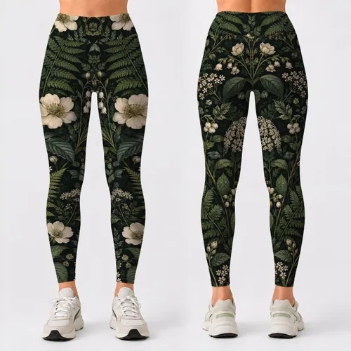 Moody Woodland Wildflowers for Nature Walks, Garden Days, and Everyday Bohemian Style Leggings