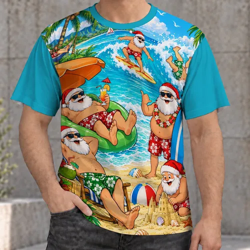 Santa Tropical Beach Celebration for Year-Round Christmas Spirit and Holiday Parties All-over Print Unisex T-shirt