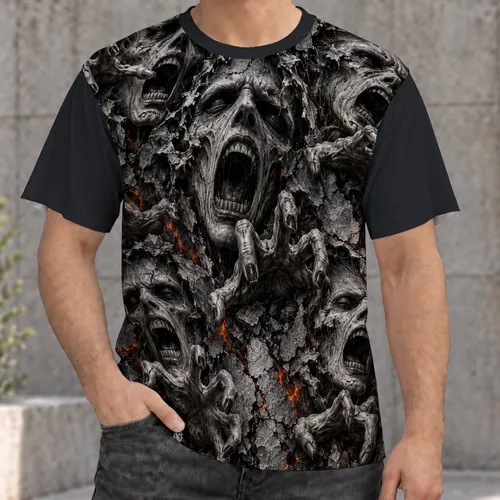 Screaming Faces and Cracked Stone Halloween Horror for Spooky Party Nights All-over Print Unisex T-shirt