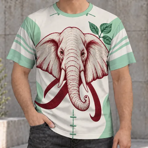 Burgundy Elephant and Mint Rugby Accents for Casual Weekend Adventures All-over Print Unisex T-shirt