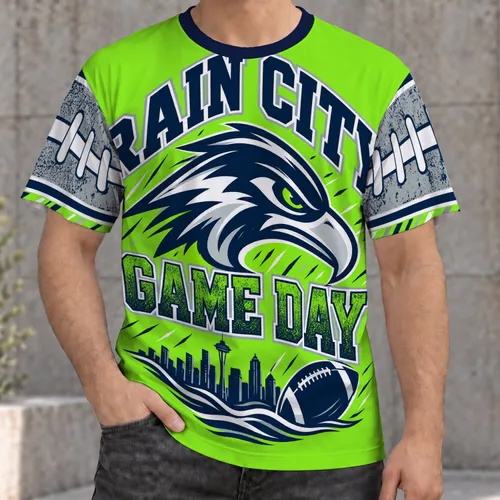 Rain City Football And Skyline Art For Game Day Celebrations And Seattle Fans All-over Print Unisex T-shirt