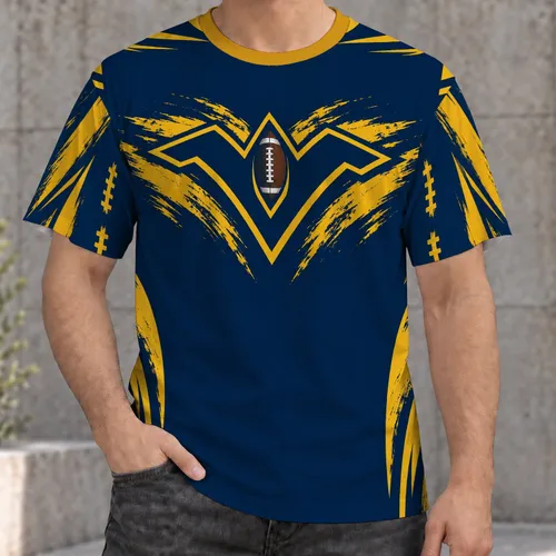 Navy And Gold Football Uniform Motifs For Game Day And College Sports Fans Casual Wear All-over Print Unisex T-shirt