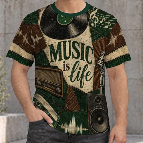 Vintage Record Player Radio and Vinyl Music for Relaxed Listening, Music Lovers All-over Print Unisex T-shirt