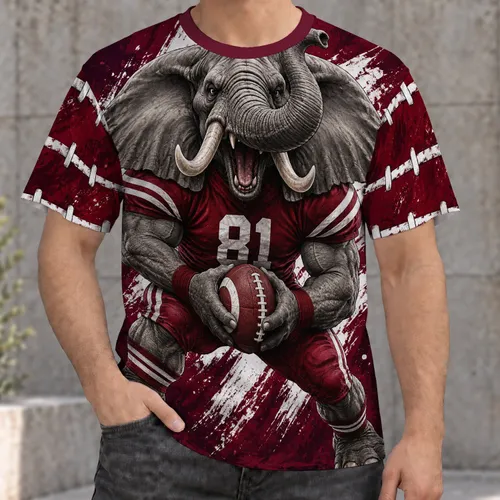 Roaring Elephant Football Mascot With Ball For Game Day Fans All-over Print Unisex T-shirt