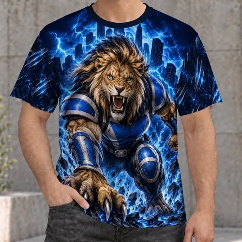 Electric Armored Lion Warrior for Game Day, Football Fans and Fierce Sports Style All-over Print Unisex T-shirt