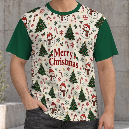 Snowmen, Evergreen Trees and Candy Canes for Cozy Christmas Holiday Celebrations All-over Print Unisex T-shirt