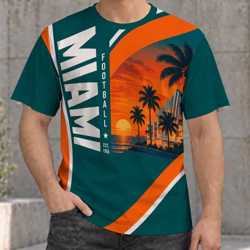 Miami Palm Sunset And Art Deco Skyline For Game Day And Coastal Sports Fans All-over Print Unisex T-shirt