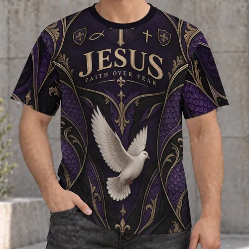 Purple Faith Cross And Dove Apparel For Worship, Fellowship And Everyday Casual Wear All-over Print Unisex T-shirt