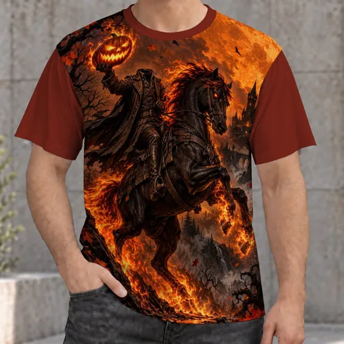 Headless Rider And Flaming Horse For Halloween Parties And Autumn Nights All-over Print Unisex T-shirt