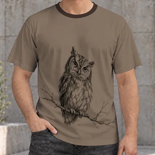 Wide-Eyed Owl Perched on a Branch for Nature Walks and Everyday Outdoor Wear All-over Print Unisex T-shirt