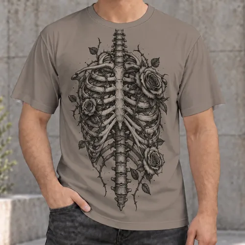 Gothic Ribcage And Roses Motif For Alternative Streetwear And Everyday Style All-over Print Unisex T-shirt