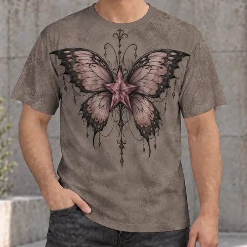 Gothic Butterfly Star Motif for Alternative Everyday Style and Festival Outfits All-over Print Unisex T-shirt