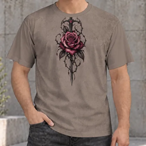 Gothic Pink Rose And Sword For Dark Romantic Everyday Style And Alternative Wear All-over Print Unisex T-shirt