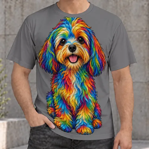 Colorful Shaggy Puppy Rainbow Dog Art for Casual Outings and Everyday Pet Lovers All-over Print Unisex T-shirt
