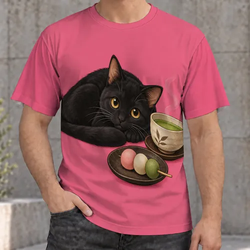 Black Cat Matcha And Dango for Cozy Café Days and Japanese Tea Breaks for Cat Lovers All-over Print Unisex T-shirt