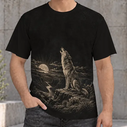 Howling Wolf and Moon Canyon Scene for Outdoor Adventures and Casual Everyday Style All-over Print Unisex T-shirt