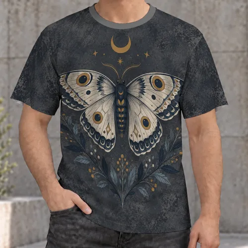 Crescent Moon Moth Botanical Night Garden for Everyday Nature-Loving Style Gifts All-over Print Unisex T-shirt