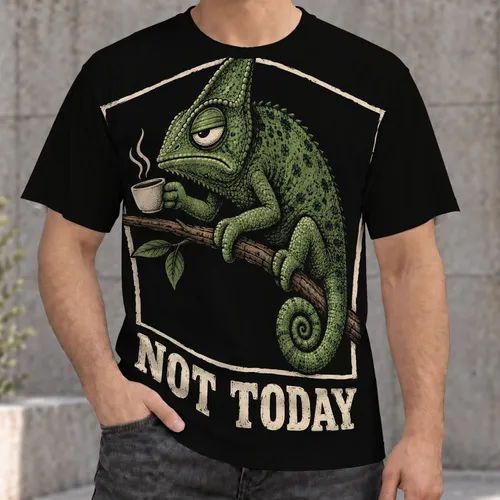 Sleepy Green Chameleon With Coffee For Laid-Back Everyday Casual Wear All-over Print Unisex T-shirt
