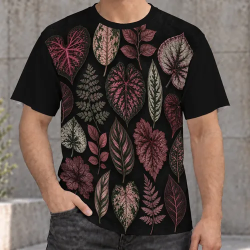 Burgundy Botanical Leaves for Everyday Casual Wear and Nature-Loving Friends Outdoors All-over Print Unisex T-shirt