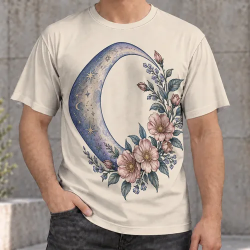 Floral Crescent Moon for Dreamy Everyday Wear and Bohemian Gifts for Nature Lovers All-over Print Unisex T-shirt
