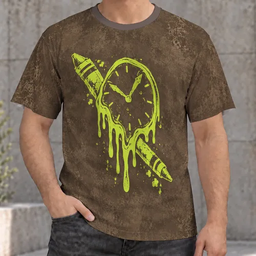 Crossed Crayons neon-lime street-art motif Melting Clock And Neon Crayons For Creative All-over Print Unisex T-shirt