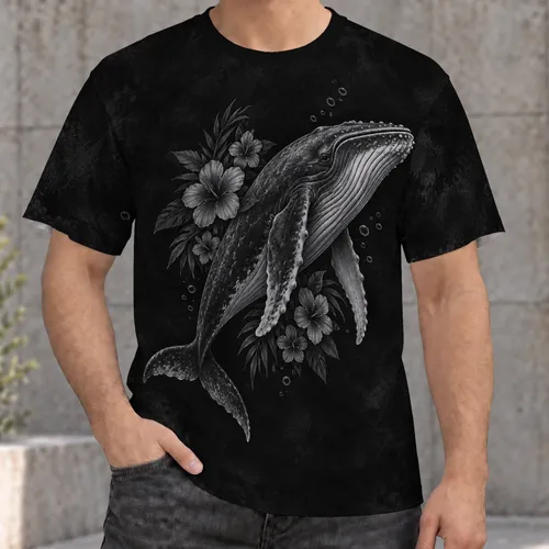 Humpback Whale And Tropical Flowers For Casual Coastal Adventures With Friends All-over Print Unisex T-shirt