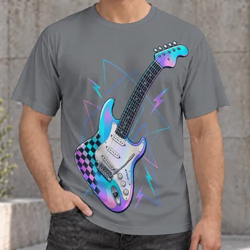 Neon Electric Guitar And Geometric Energy For Music Lovers And Live Concert Nights All-over Print Unisex T-shirt