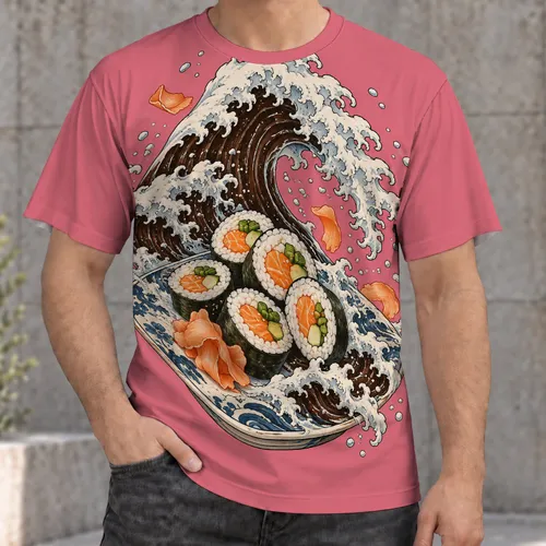Sushi Wave and Roll Scene for Casual Foodie Outings and Japanese Cuisine Fans All-over Print Unisex T-shirt