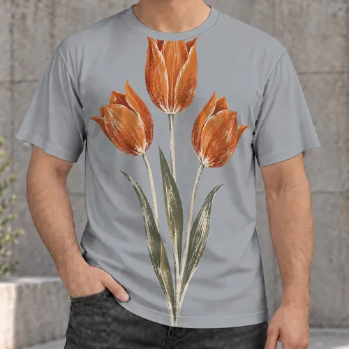 Orange Tulip Bouquet Botanical Art for Casual Spring Days and Everyday Style All-over Print Unisex T-shirt