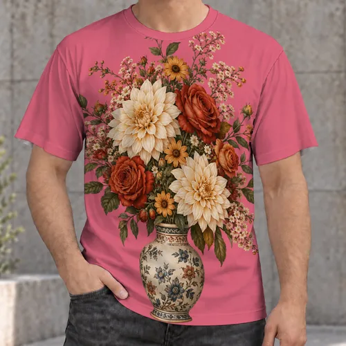 Vintage Floral Vase Bouquet for Everyday Casual Style and Garden Lovers All-over Print Unisex T-shirt