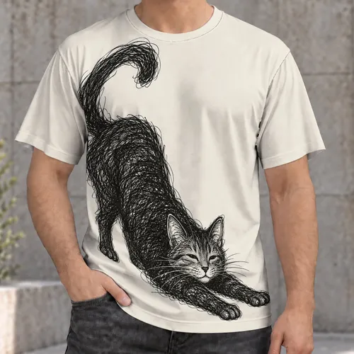 Playful Stretching Cat Sketch for Everyday Casual Style and Thoughtful Cat Lover Gifts All-over Print Unisex T-shirt